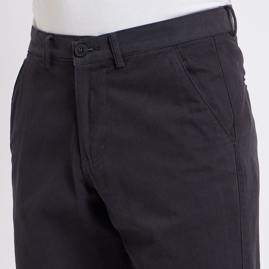 Men's 100% Cotton Slim Fit Casual Trousers , गहरा ग्रे, large