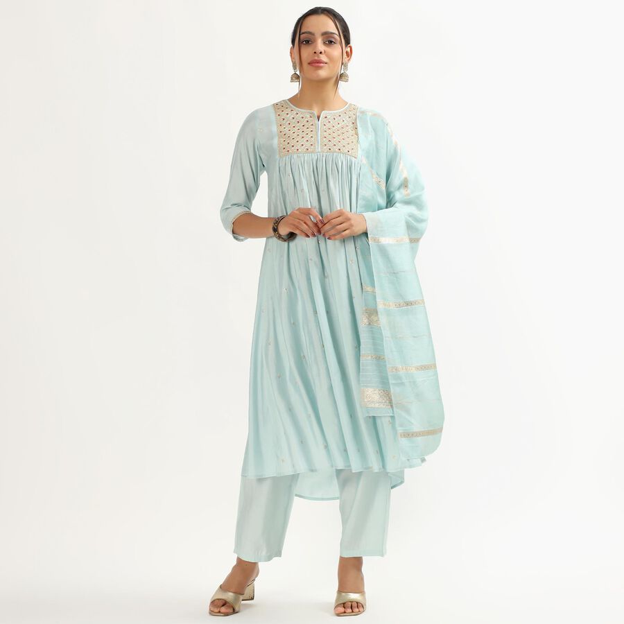 Women's Light Powder Blue Embroidered Ethnic Set, Light Blue, large