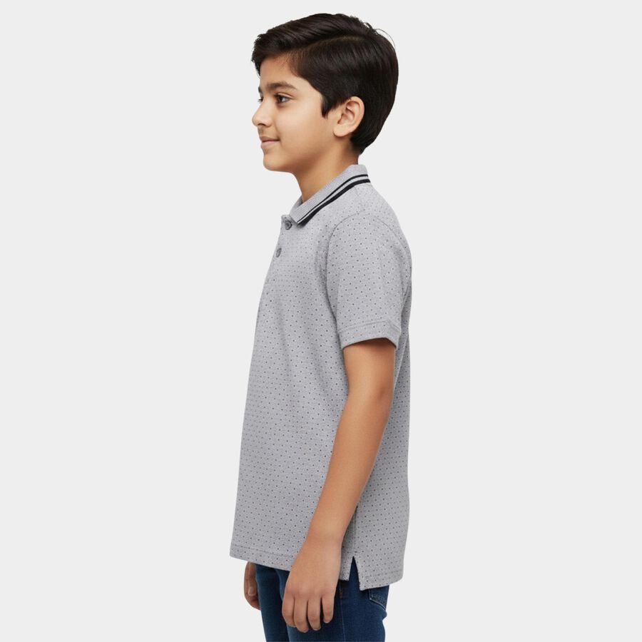 Boys' Light Grey Cotton Round Neck Graphic Printed T-Shirt, Light Grey, large
