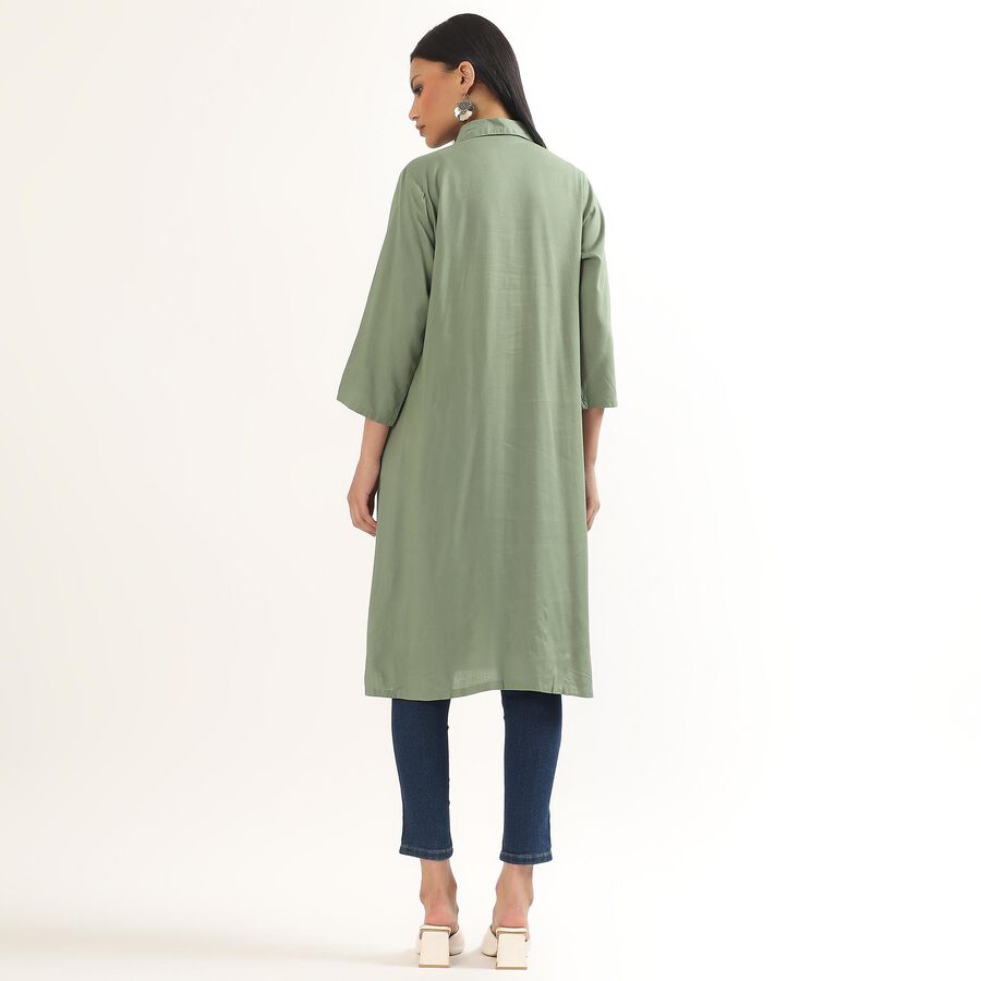 Women's Muted Sage Green Collared Self Design Kurta, गहरा हरा, large image number null