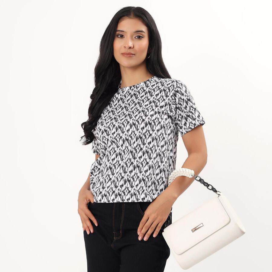 Women's Black 100% Cotton Round Neck Casual T-Shirt, Black, large