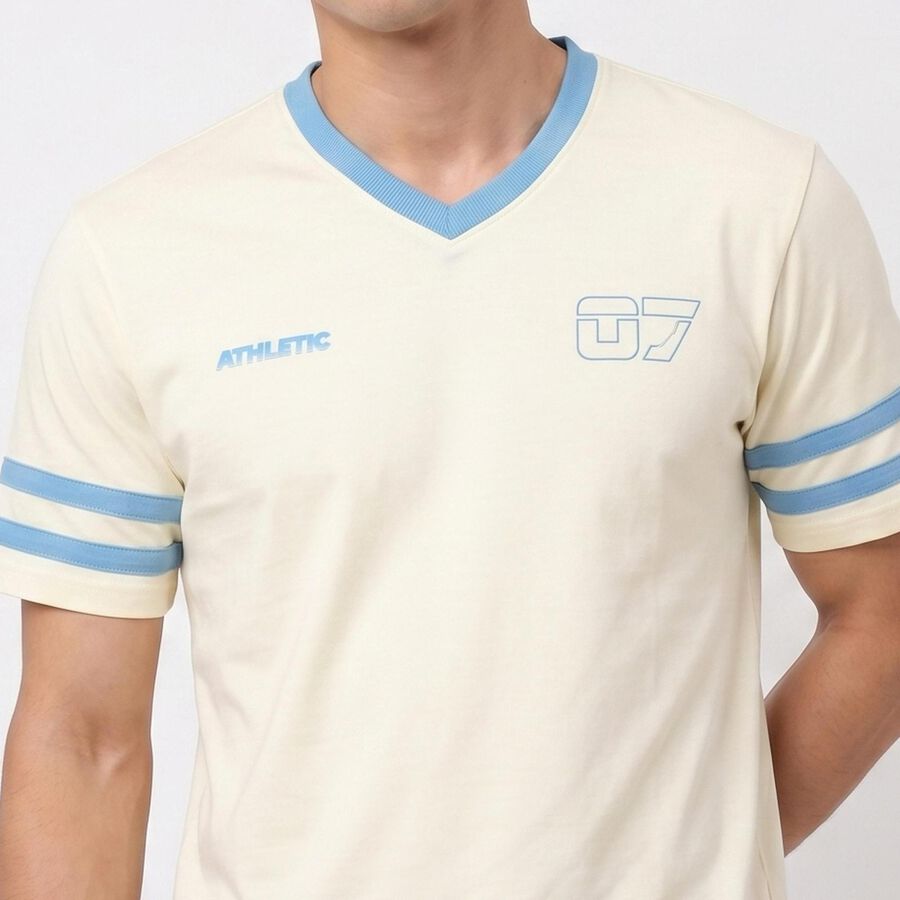 Men's Off White V-Neck Regular T-Shirt, Off White, large