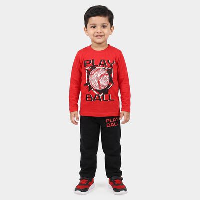 Boys Red Crew Neck Graphic Print Baba Suit