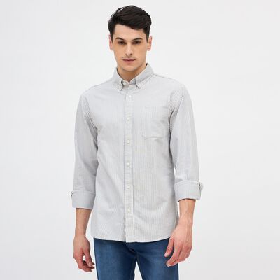 Men's Light Grey Cotton Button Down Slim Fit Casual Shirt