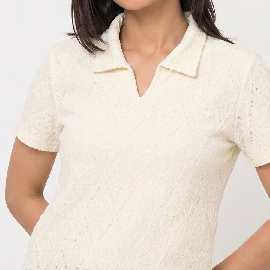 Women's Cream Polo Neck Polo T-Shirt, Off White, large