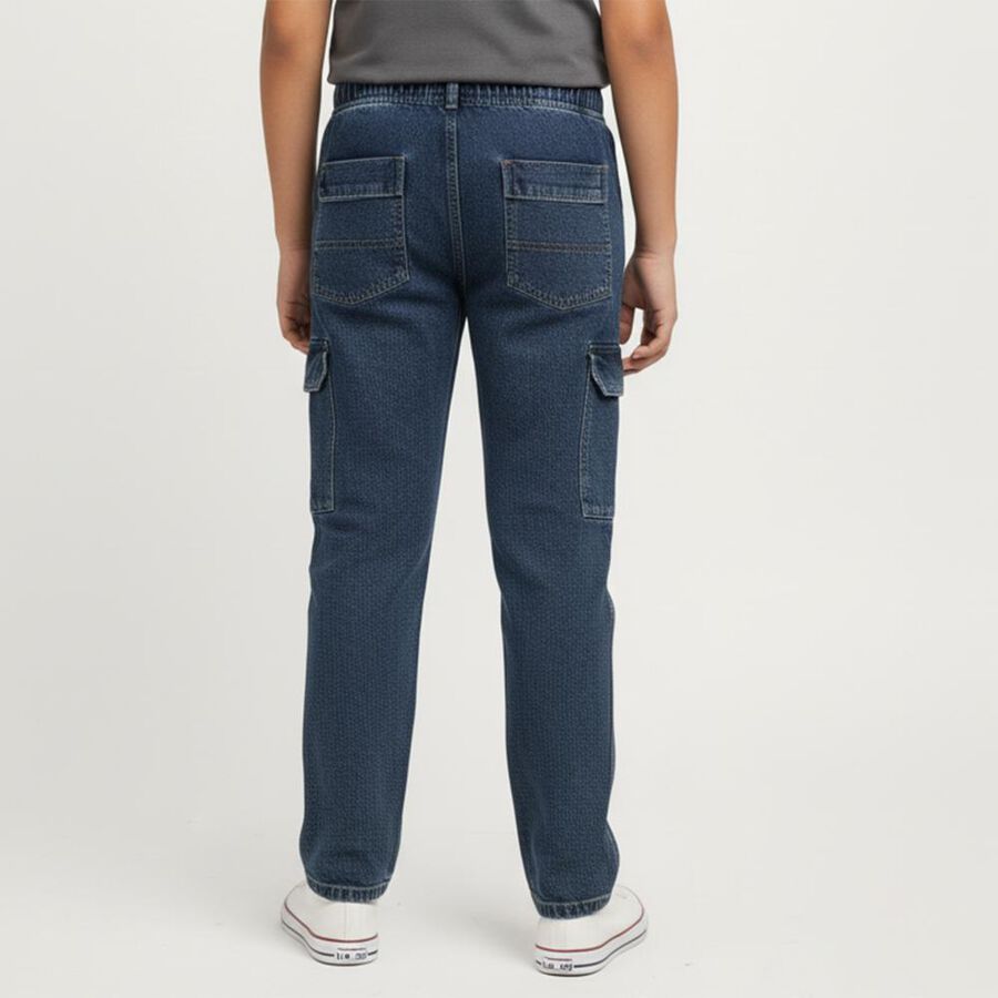 Boys' Dark Indigo Relaxed Fit Cargo Jeans, गहरा नीला, large image number null