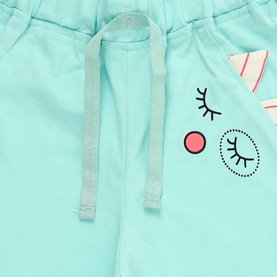 Girls Mint Green Printed Cotton Blend Pyjama, एक्वा, large image number null