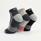 Men's Regular Fit Text Print Pack of 3 Socks ( Black, Grey, Blue ), काला, small