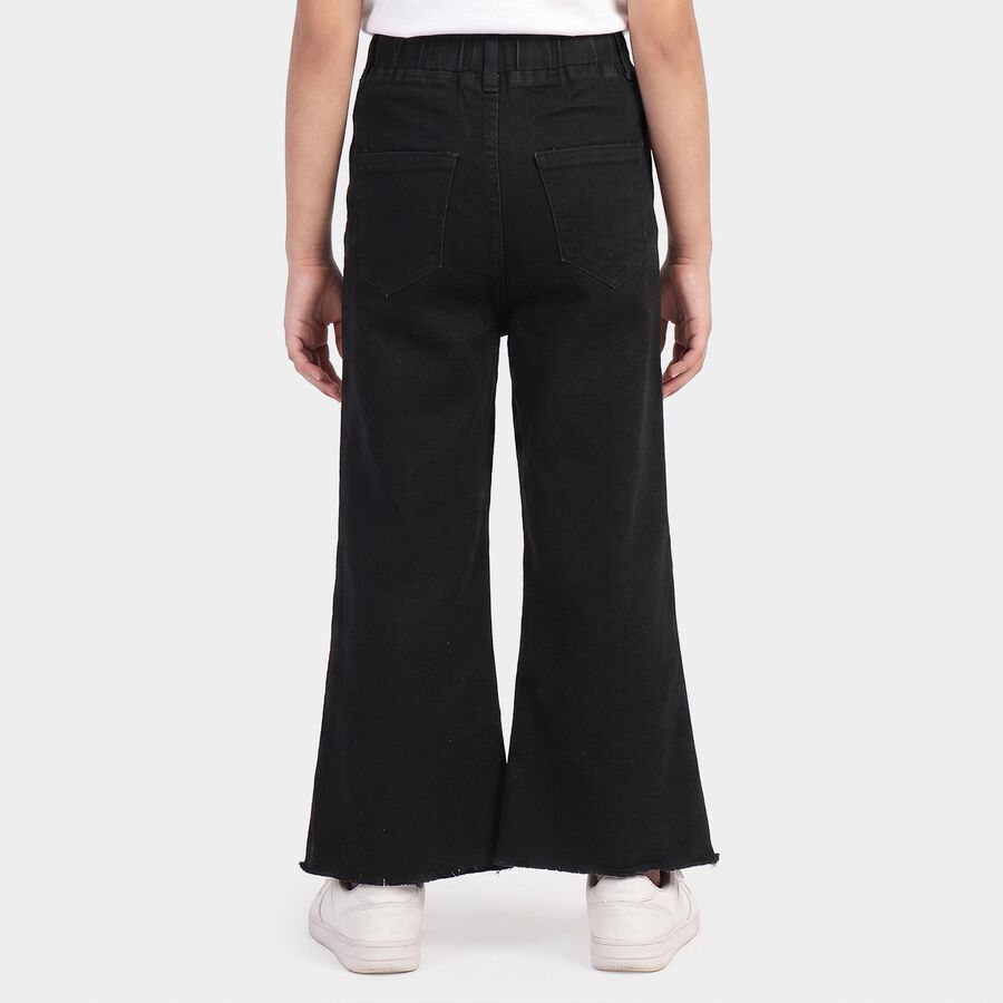 Girls Black Flared Fit Raw Hem Jeans, काला, large