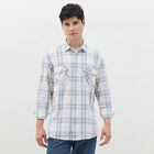 Men's Soft Eggshell White Cotton Checkered Casual Shirt, ऑफ व्हाइट, small