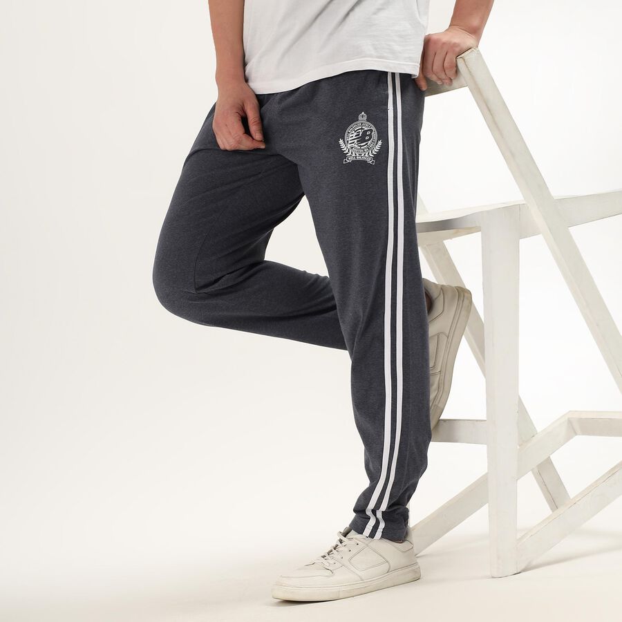 Men's Charcoal Grey Slim Fit Track Pants, Melange Blue, large image number null