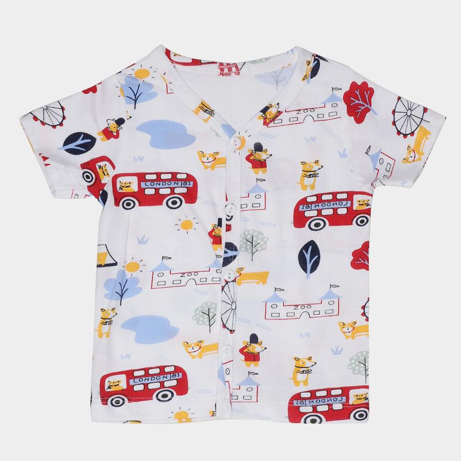 Infants White Cotton V-Neck Casual T-Shirt, सफ़ेद, large