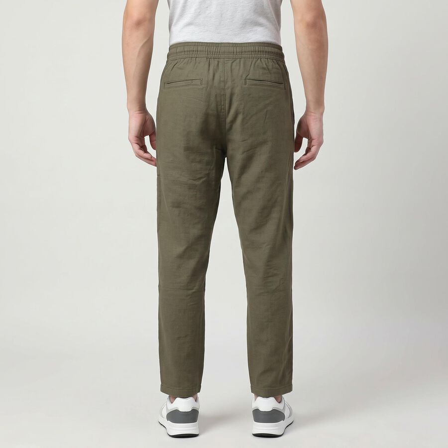 Men's Olive Green Slim Fit Drawstring Chino Trousers, ओलिव, large