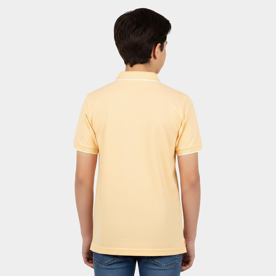 Boys Peach Pique Round Neck Casual T-Shirt, पीच, large