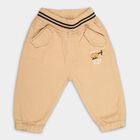 Infants Soft Beige Elastic Waist Embroidered Trousers, Khaki, small image number null
