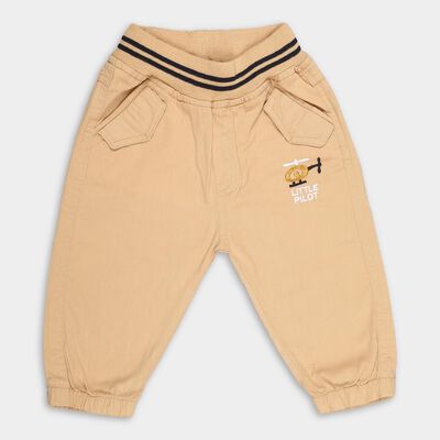 Infants Soft Beige Elastic Waist Embroidered Trousers