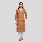 Women's Brown Solid Straight Kurta, भूरा, small