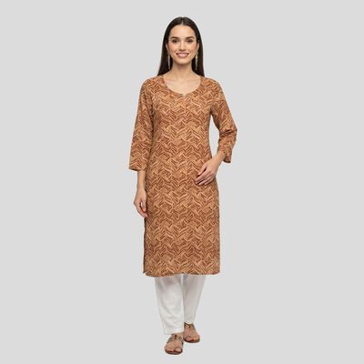 Women's Brown Solid Straight Kurta
