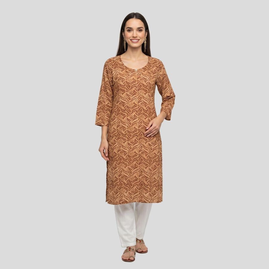 Women's Brown Solid Straight Kurta, भूरा, large