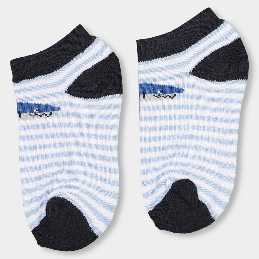 Boys' Dark Navy and Light Sky Blue Regular Fit Striped Shark Design Pack of 2 Socks, नेवी ब्लू, large