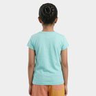 Girls' Teal Round Neck Casual T-Shirt, एक्वा, small