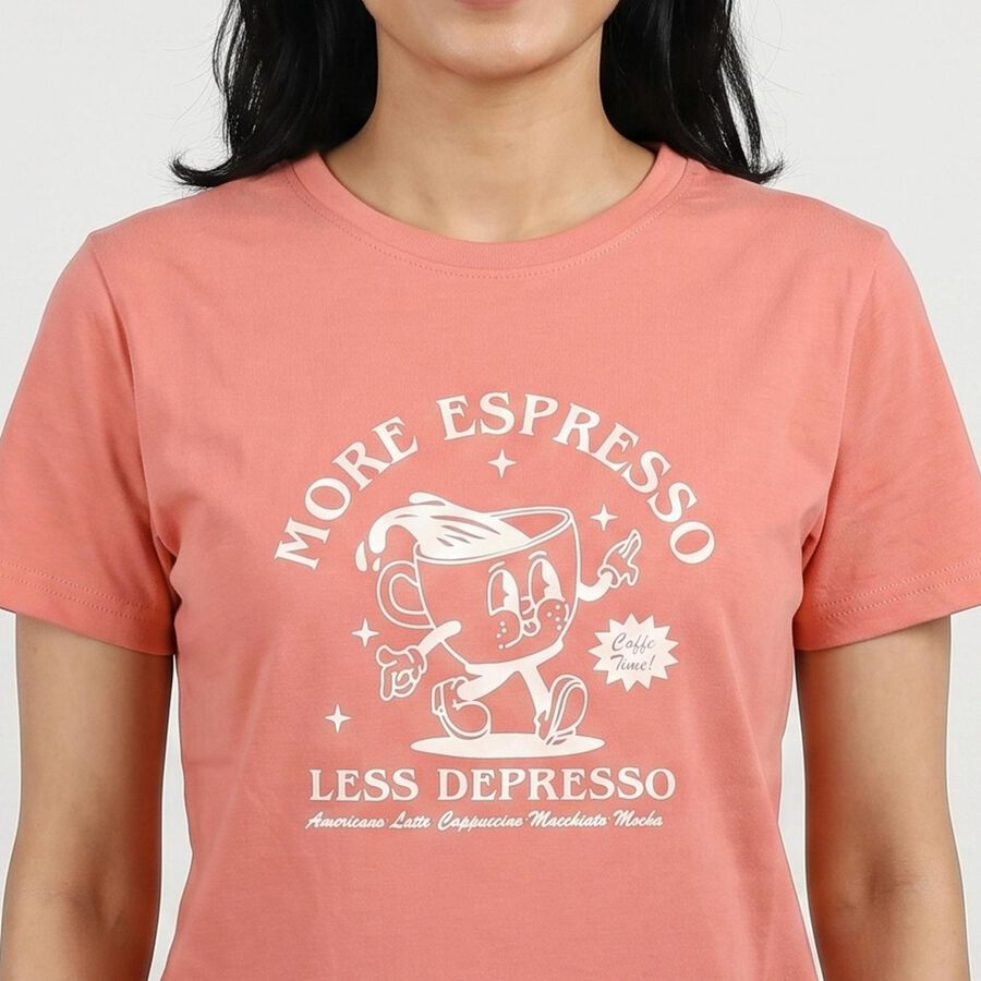 Women Pink Round Neck Casual T-Shirt, Pink, large