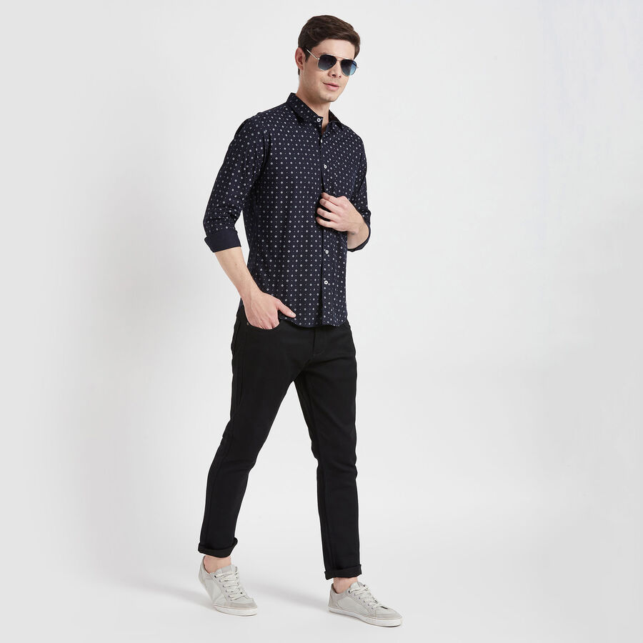 Cotton Printed Casual Shirt, Navy Blue, large image number null