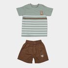 Infants' Light Green Cotton Round Neck Striped Baba Suit, Light Green, small