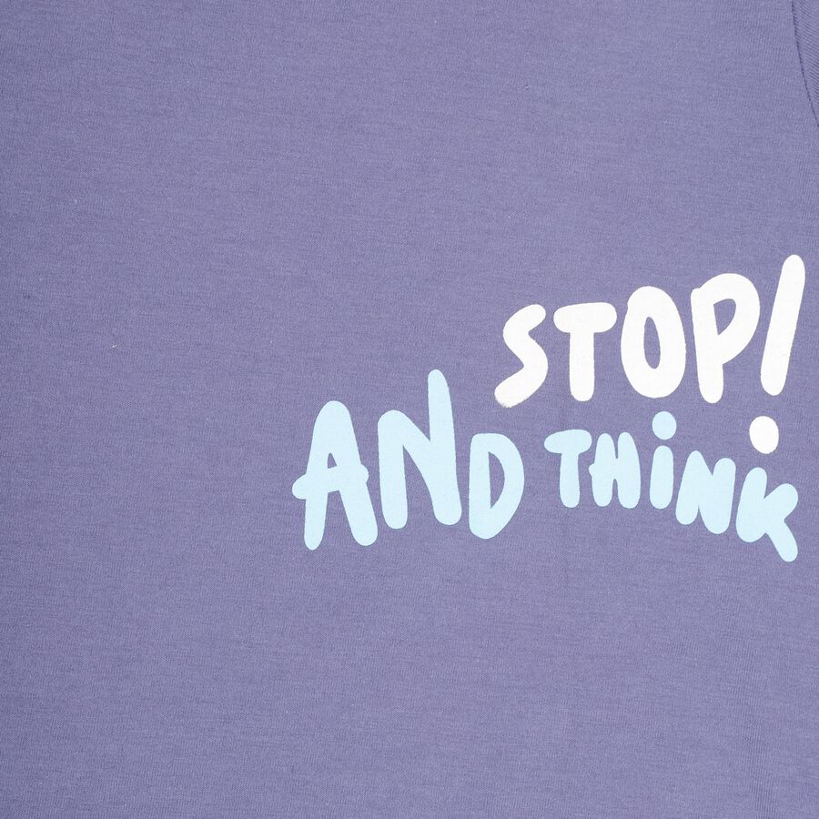 Boys' Purple Cotton Round Neck Casual T-Shirt, मध्यम नीला, large image number null