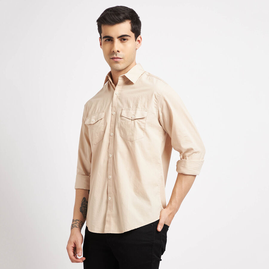 Cotton Solid Casual Shirt, Beige, large image number null