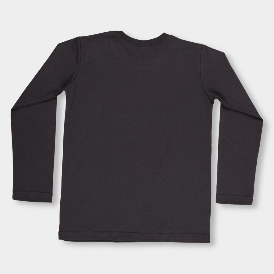 Boys' Dark Grey Round Neck Printed T-Shirt, Dark Grey, large image number null