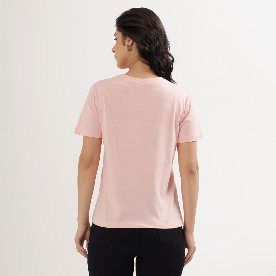 Women's Light Pink Round Neck Graphic Print T-Shirt, Light Pink, large