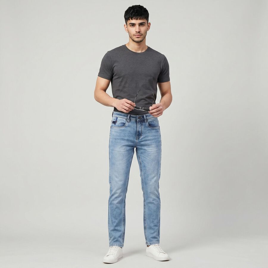 Men's Light Blue Slim Fit Washed Jeans, Light Blue, large