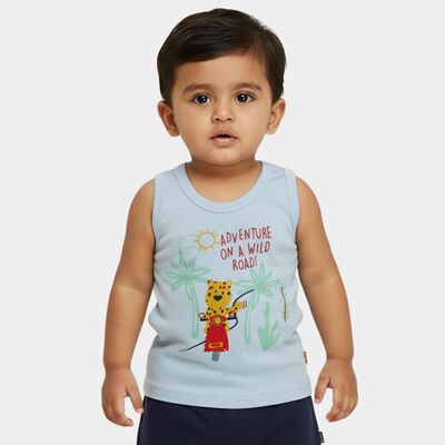 Infants' Light Blue Cotton Round Neck Casual Vest