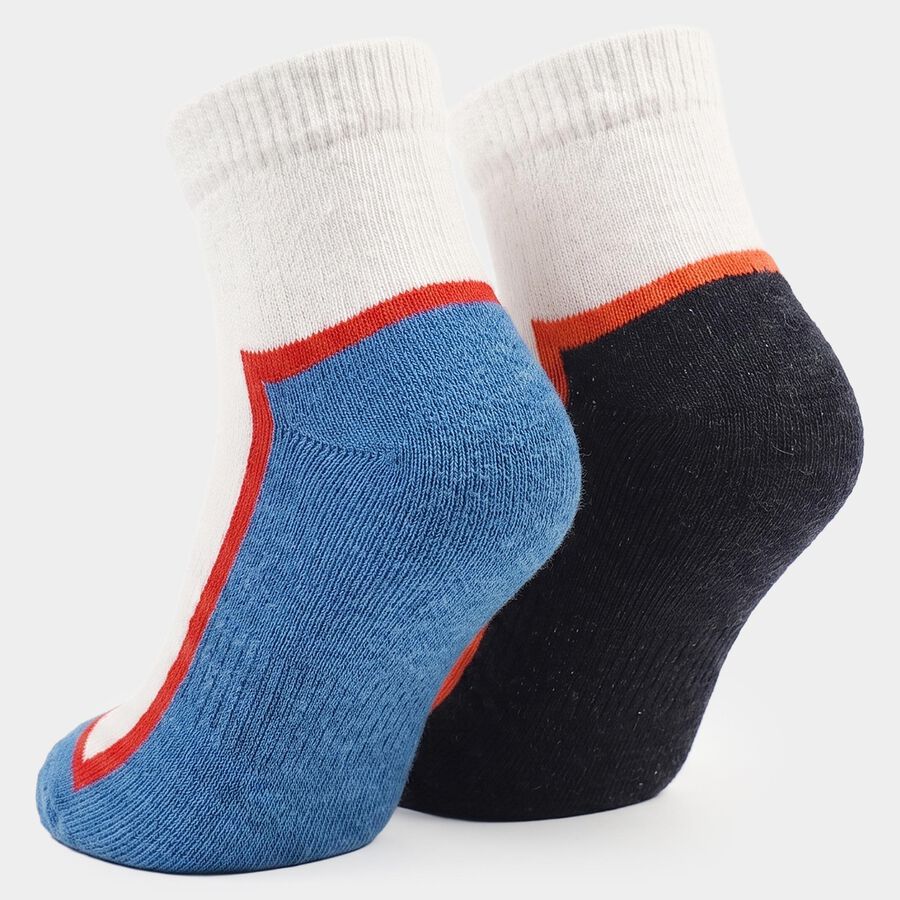 Boys' Regular Fit Ankle Length Pack of 2 Socks ( Blue, Black), सफ़ेद, large