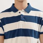 Men's Navy Blue and White Polo Collar Casual T-Shirt, Mid Blue, small image number null