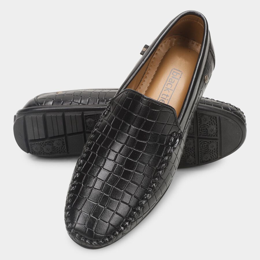 Men's Jet Black Slip-On Formal Loafers, काला, large image number null