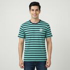 Men's Blue Round Neck Casual T-Shirt, Aqua, small