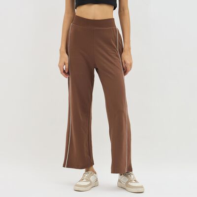 Women's Chocolate Brown Relaxed Fit Side-Piped Track Pants
