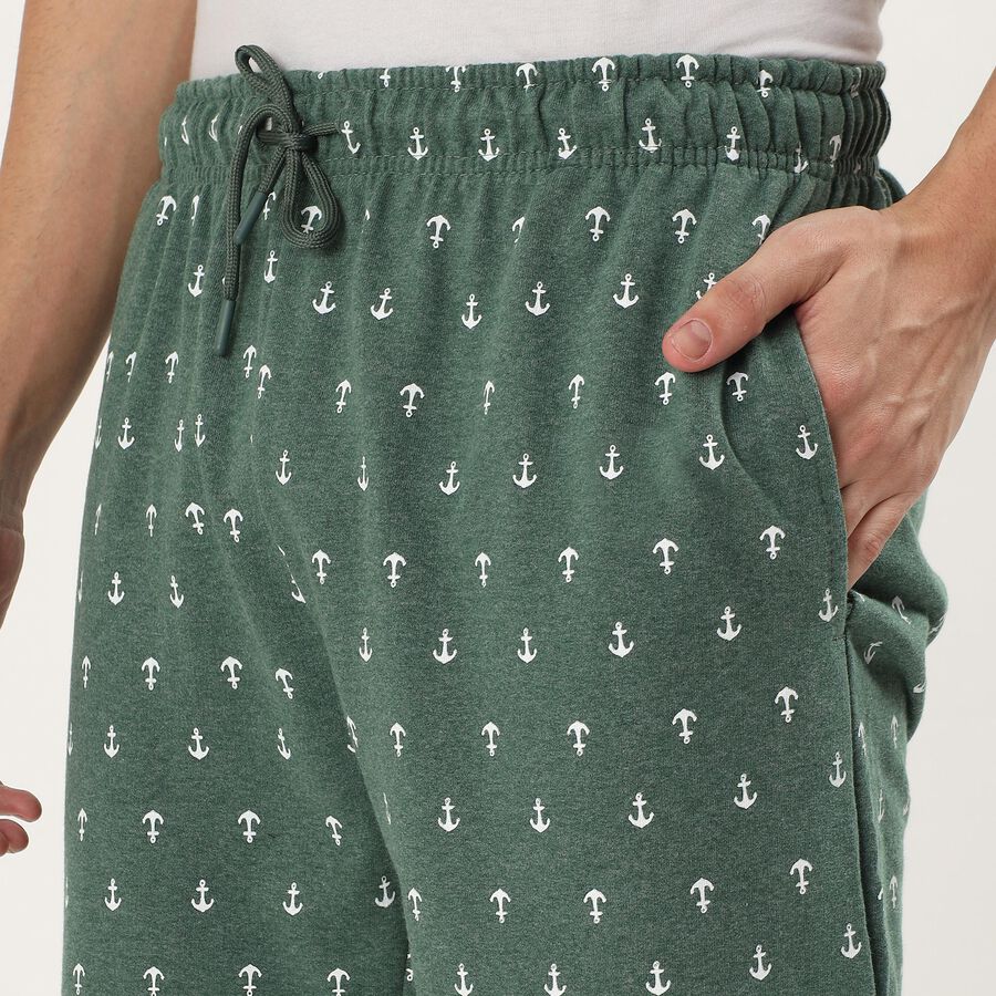 Men's Deep Forest Green Regular Fit Anchor Print Jamaican Shorts, Light Green, large image number null
