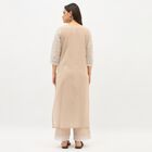 Women's Muted Beige Round Neck Embroidered Kurta, गहरा पीला, small