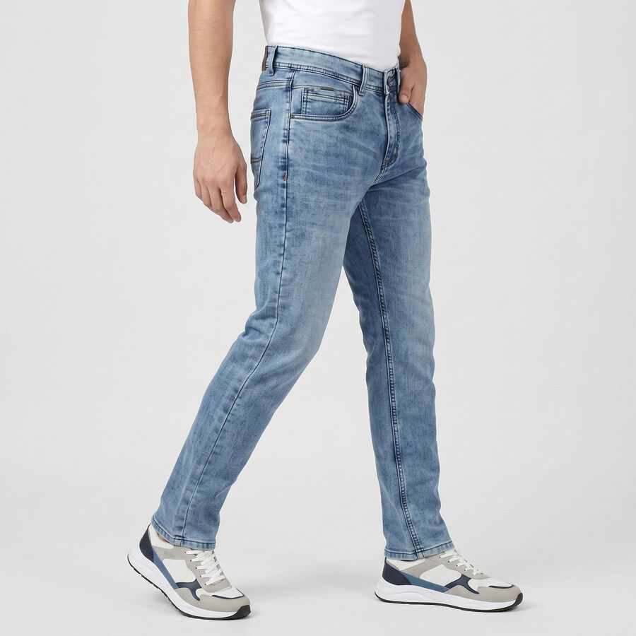 Men's Light Blue Slim Fit Washed Jeans, हल्का नीला, large