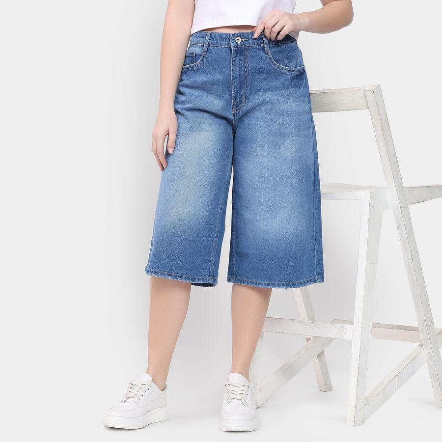 Ladies' 100% Cotton Capri , Mid Blue, large image number null