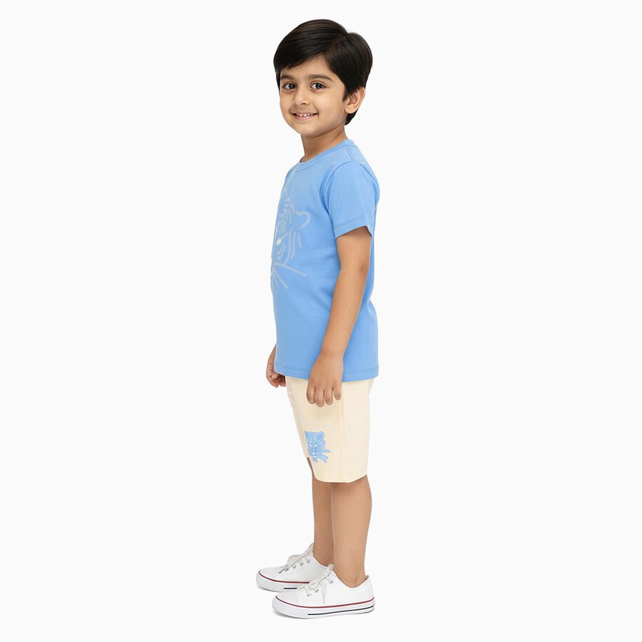 Boys' Blue Cotton Round Neck Embroidered Baba Suit, Mid Blue, large image number null
