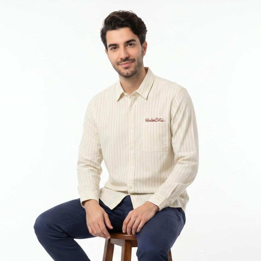 Men White Long Sleeve Collar Regular Fit Casual Shirt, सफ़ेद, large
