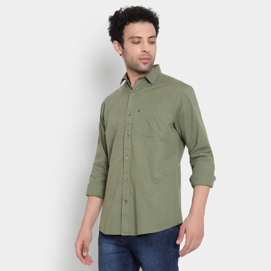 Cotton Solid Casual Shirt, Olive, large image number null