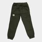 Boys' Olive Regular Fit Elastic Waist Jogger Trousers, Olive, small