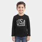 Boys Black Round Neck Regular Boys T-Shirt, Black, small