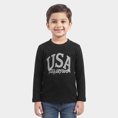 Boys Black Round Neck Regular Boys T-Shirt
