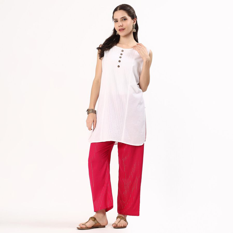 Women's Bright Crimson Red Wide-Leg Metallic Striped Palazzos, वाइन, large image number null